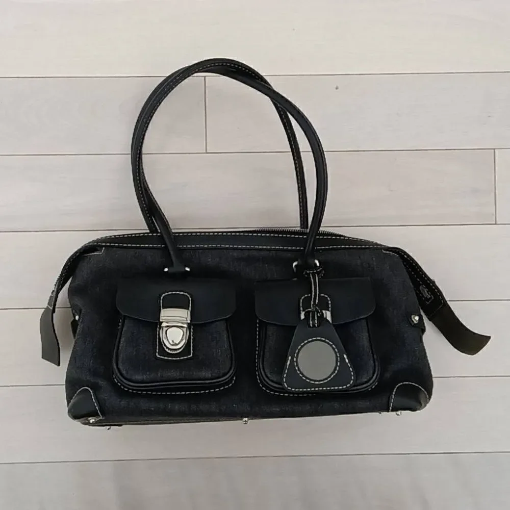 Dooney & Bourke Women's Double Pocket Satchel Purse Bag Black